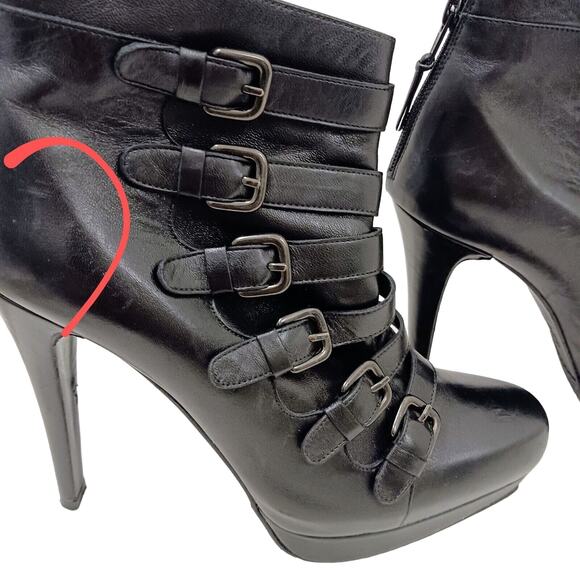 Stuart Weitzman Glam Moto Ankle Boots Sz 7.5 Black Buckle Rocker Punk Gothic - Picture 14 of 16